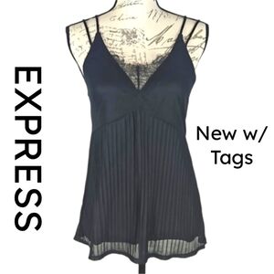 Express Strappy Lace Bust Pleated Camisole Party Night Black Top Size S